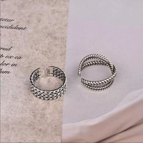 #13 Minimalist 925 Sterling Silver Retro Layered Ring - Picture 5 of 8